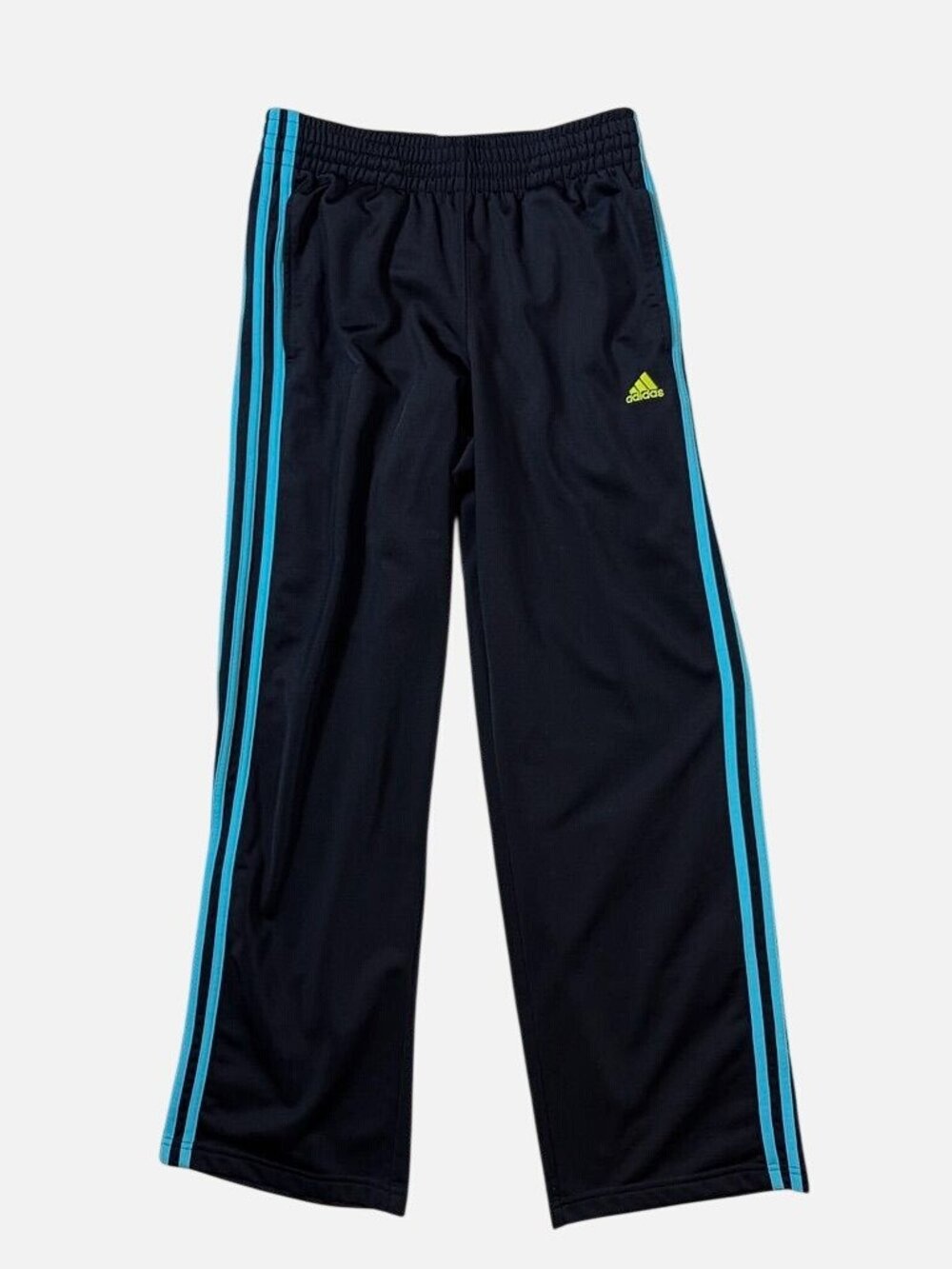 Adidas Navy Aqua 3 Stripe Straight Leg Track Pants Elastic Waist Small